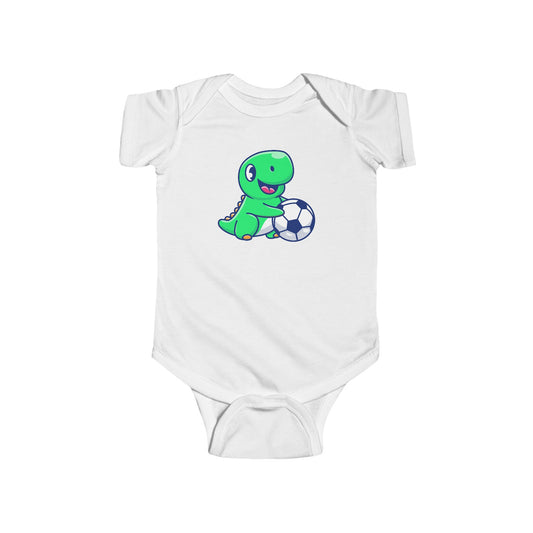 Cute Green Dinosaur Soccer Baby Onesie, Dino with Soccer Ball Infant Bodysuit, Baby Sports Outfit Gift, Football lover Mom and Dad