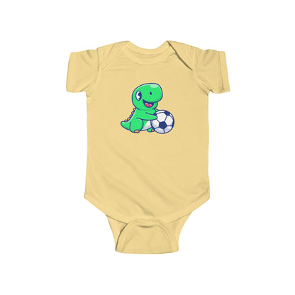 Cute Green Dinosaur Soccer Baby Onesie, Dino with Soccer Ball Infant Bodysuit, Baby Sports Outfit Gift, Football lover Mom and Dad