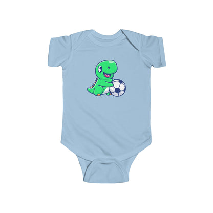 Cute Green Dinosaur Soccer Baby Onesie, Dino with Soccer Ball Infant Bodysuit, Baby Sports Outfit Gift, Football lover Mom and Dad