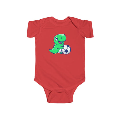 Cute Green Dinosaur Soccer Baby Onesie, Dino with Soccer Ball Infant Bodysuit, Baby Sports Outfit Gift, Football lover Mom and Dad