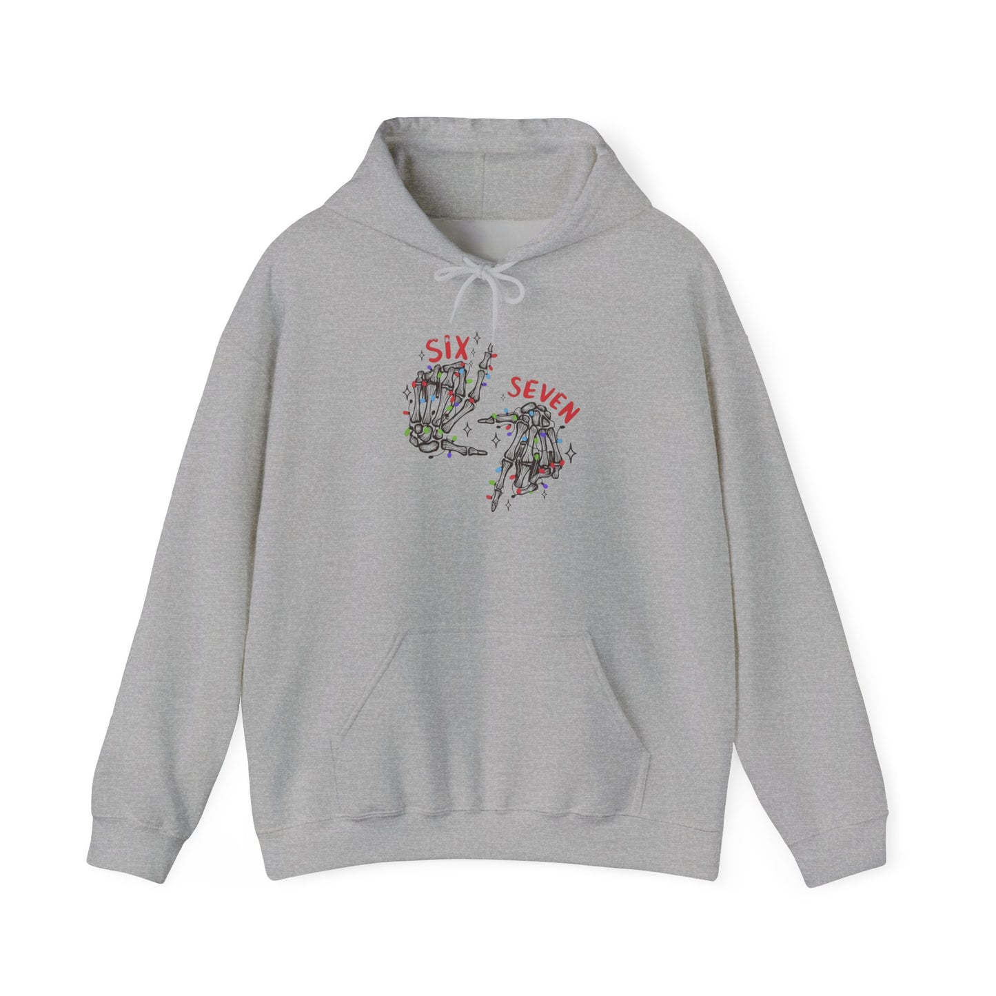 Six Seven Skeleton Hands Hoodie  Funny Halloween  Christmas Pullover | Skeleton Hand Lights Hoodie | Cool Holiday Sweatshirt Gift for Men