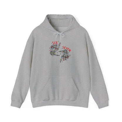 Six Seven Skeleton Hands Hoodie  Funny Halloween  Christmas Pullover | Skeleton Hand Lights Hoodie | Cool Holiday Sweatshirt Gift for Men