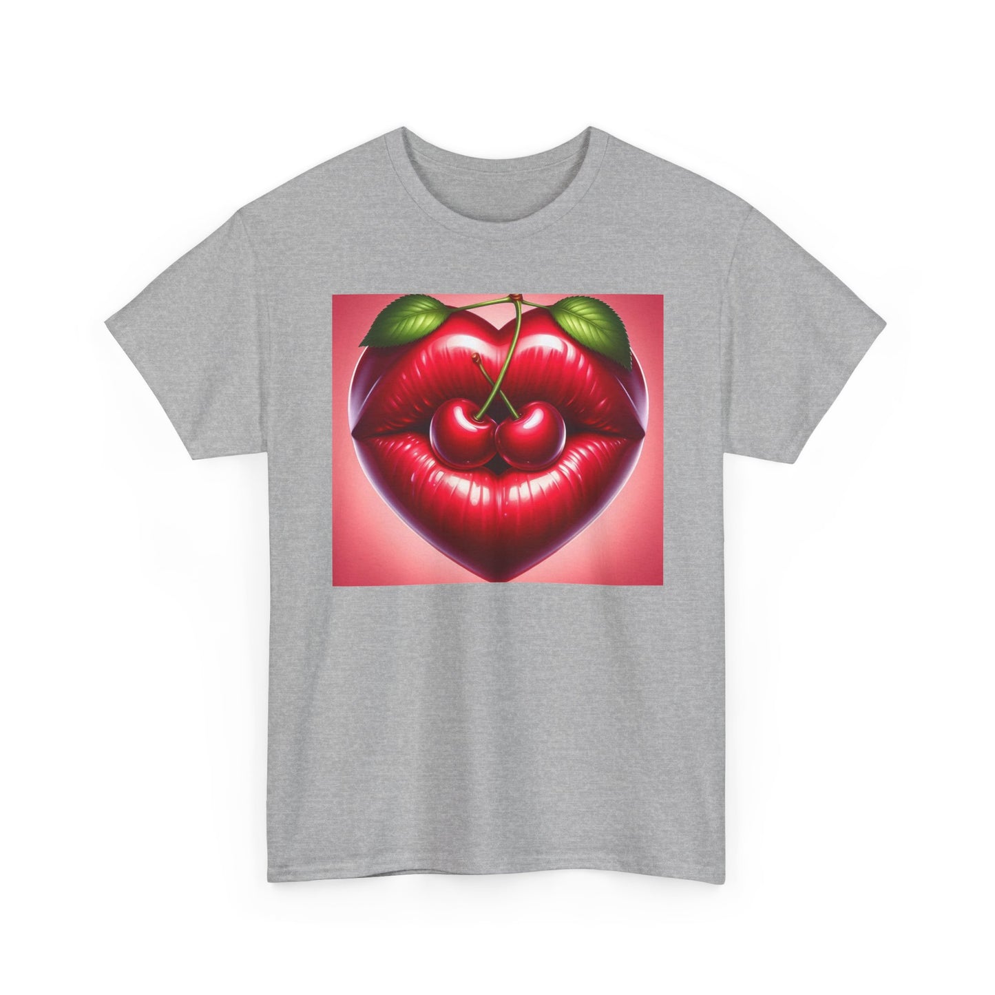 Cherry Lips Heart Graphic Tee, Retro Pop Art T-Shirt, Cute Aesthetic Cotton Shirt, Vintage Style Unisex Tee, Fun Statement Top