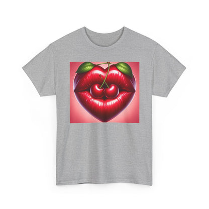 Cherry Lips Heart Graphic Tee, Retro Pop Art T-Shirt, Cute Aesthetic Cotton Shirt, Vintage Style Unisex Tee, Fun Statement Top