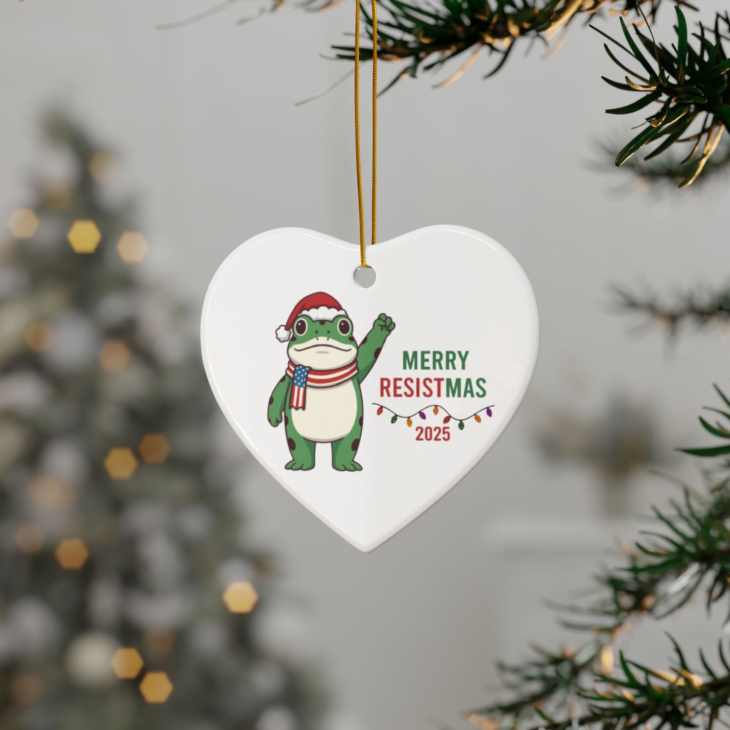Merry Resistmas Freedom Frog Ornament 2025 – Double-Sided Political Humor Christmas Decor | Funny Activist Ornament | Freedom Frog Meme Gift