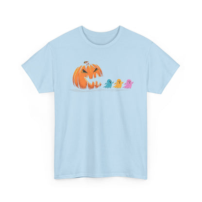 Halloween Pumpkin & Ghosts Unisex Heavy Cotton Tee, Cute Fall Shirt, Spooky Spirit Wear, Halloween Costume Top, Autumn Vibes Tee