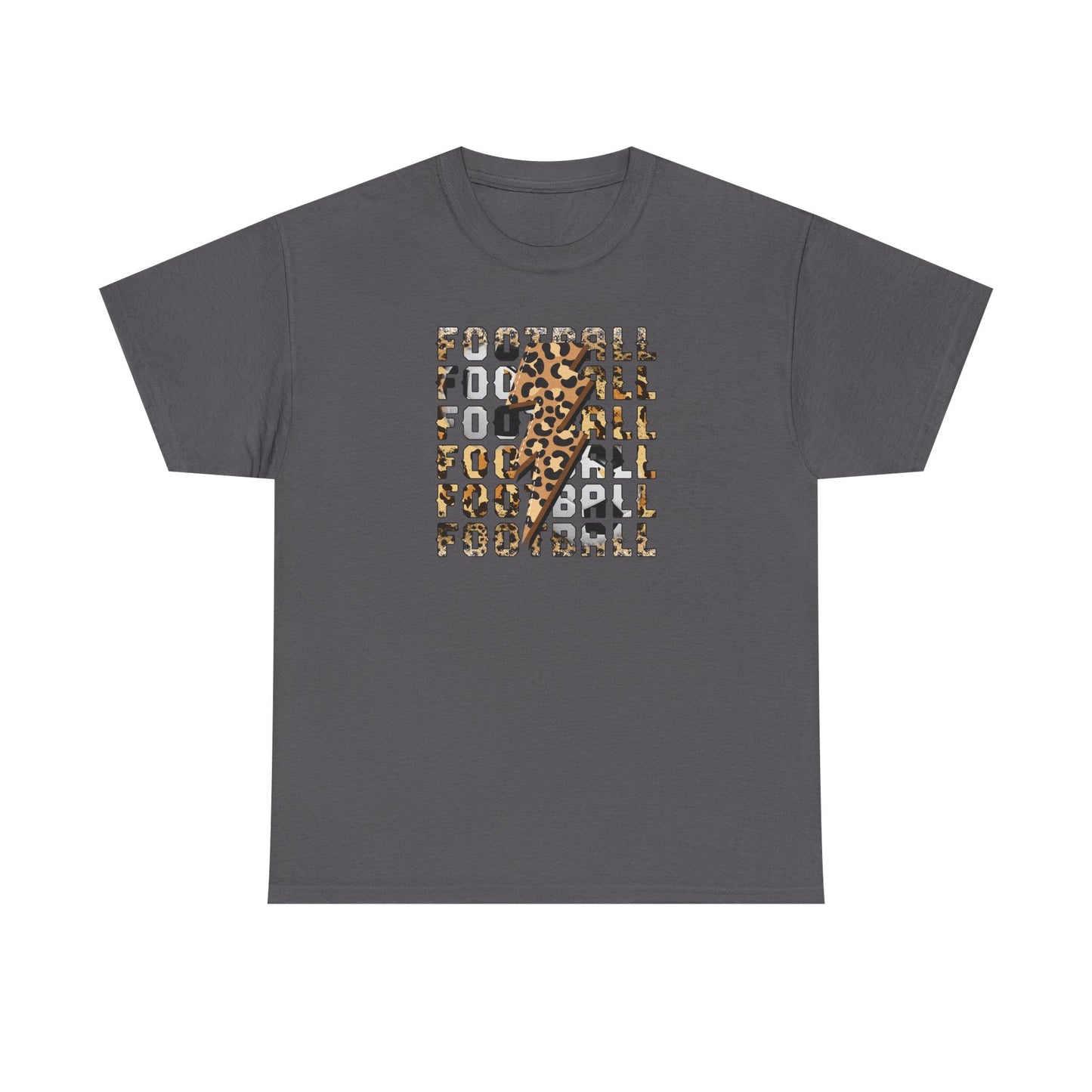 Leopard Print Football Lightning Bolt Tee, Women's Football Graphic Shirt, Game Day Spirit Shirt, Trendy Sports Top, FIFA World Cup 2026
