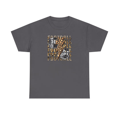 Leopard Print Football Lightning Bolt Tee, Women's Football Graphic Shirt, Game Day Spirit Shirt, Trendy Sports Top, FIFA World Cup 2026