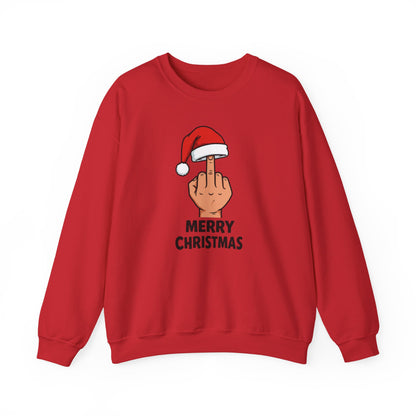 Funny Christmas Sweatshirt, Santa Hat Middle Finger Shirt, Merry Christmas Crewneck, Offensive Holiday Sweater, Funny Xmas Gift