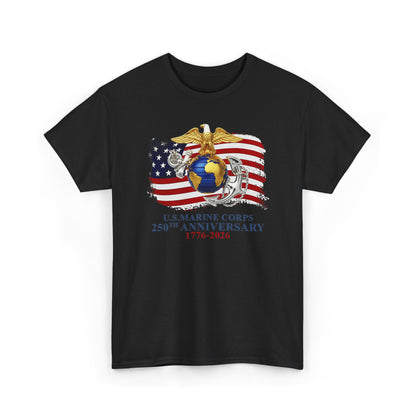US Marine Corps 250th Anniversary T-Shirt Eagle, Globe Anchor with American Flag (1776-2026)