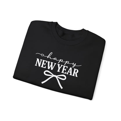 Happy New Year Sweatshirt | Cozy Holiday Crewneck | Script Bow Graphic Sweater | New Year Party Sweatshirt | Winter Gift