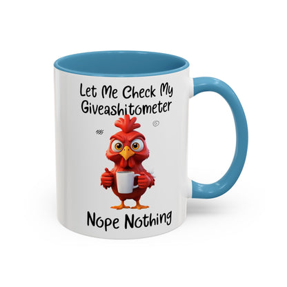 Funny Giveashitometer Mug | Sarcastic Coffee Mug with Rooster | Sassy Office Mug | Gift for Coworkers Friends