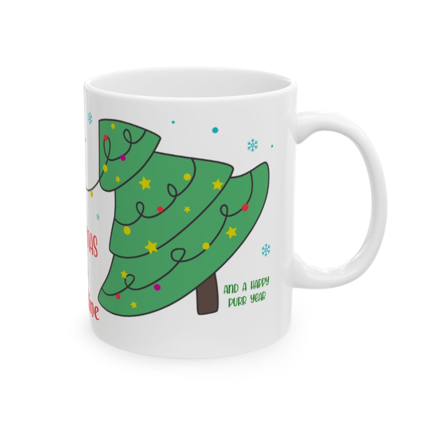 Personalized Meowy Christmas Ceramic Mug, Holiday Coffee Cup, Cute Cat Design, Festive Drinkware, Christmas Day Gift, Gift for Her