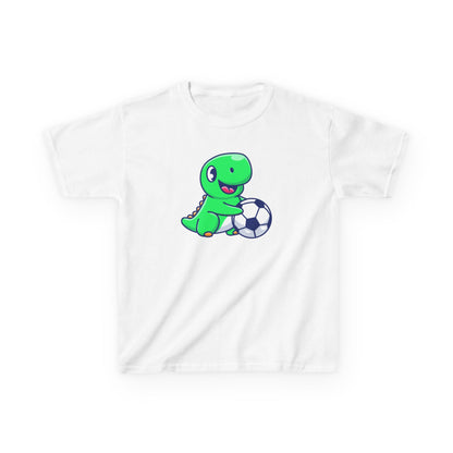 Green Dinosaur Playing Soccer Kids T-Shirt, Cute Dino Soccer Shirt for Boys Girls, Fun Youth Sports Graphic Tee, Football Lover