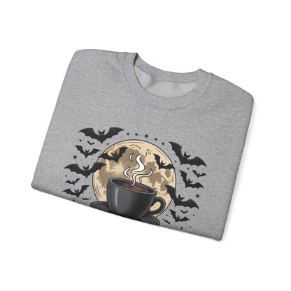 Spooky Coffee Lover's Crewneck Sweatshirt, Cozy Halloween Apparel Unisex Sweatshirt Nightmare Before Coffee Sweatshirt Perfect for Halloween