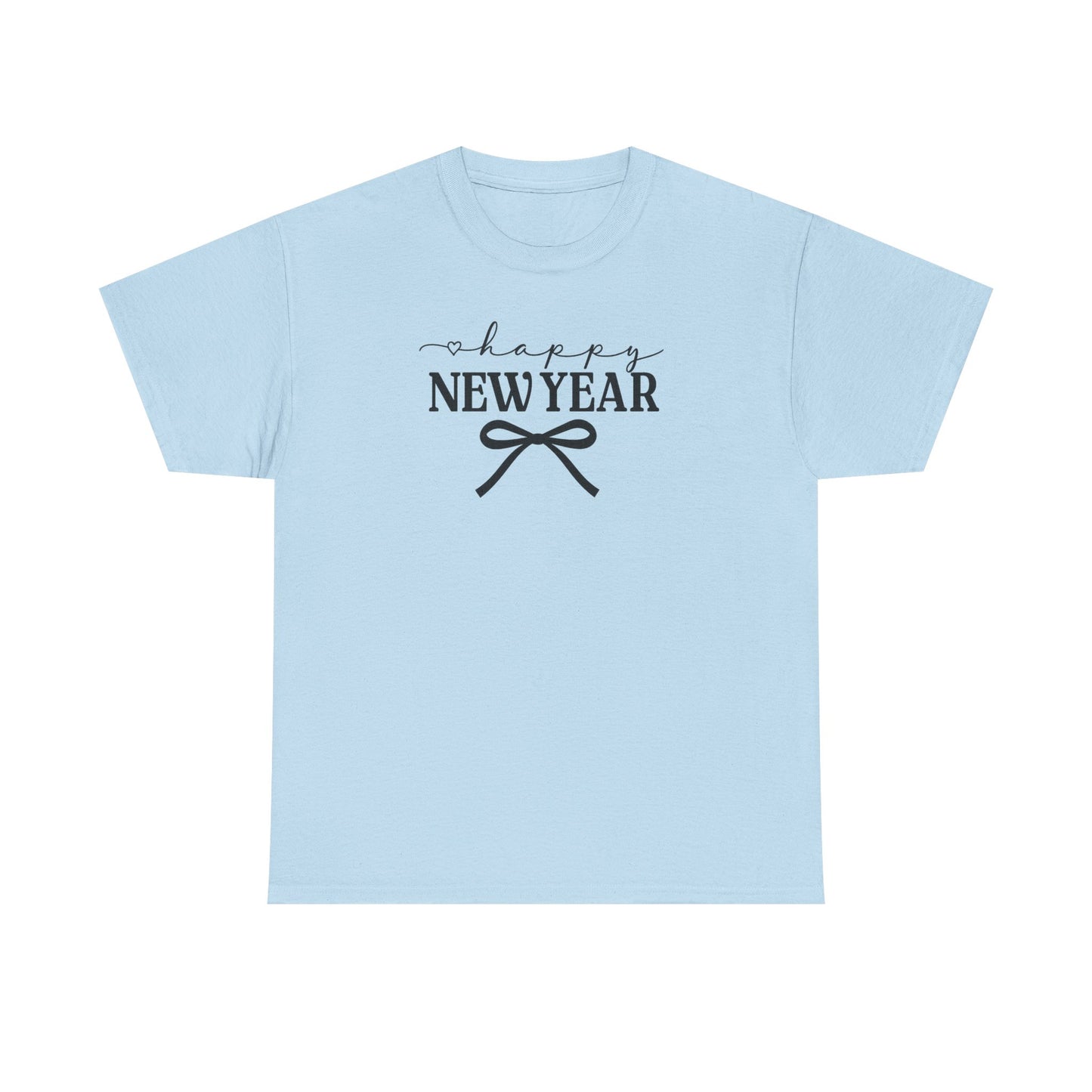 Happy New Year Bow T-Shirt, Minimalist New Year Typography Tee, Holiday Graphic Shirt, New Year's Eve Outfit, Casual Festive Top