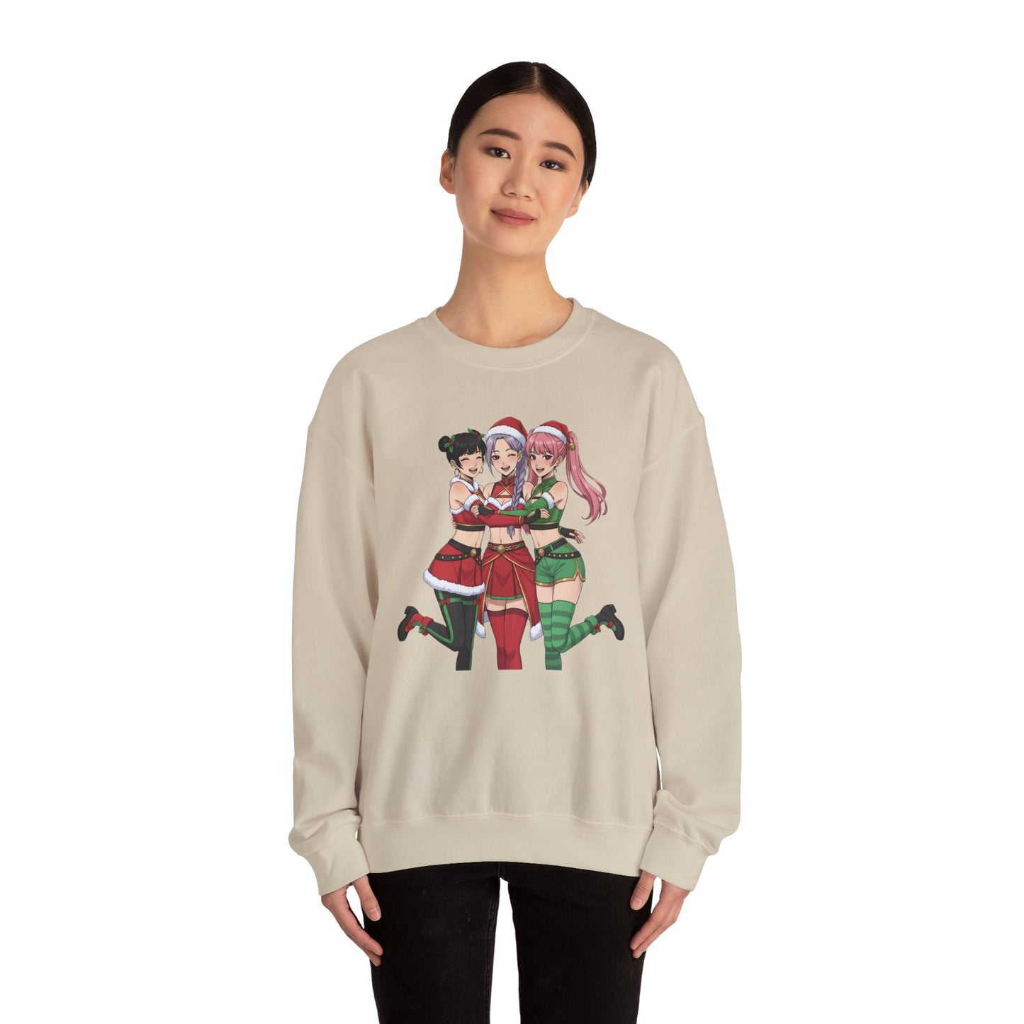 Anime Christmas Sweatshirt, Kawaii Girls Holiday Crewneck, Cute Anime Xmas Sweater, Cozy Otaku Gift, Holiday Kawaii Trio Shirt