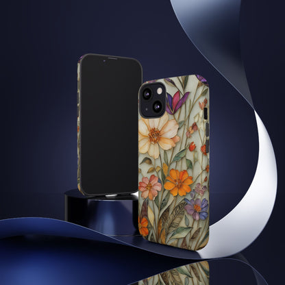Phone case For iPhone & Samsung, Wildflower Mosaic MagSafe iPhone Case: Botanical Floral Design iPhone
