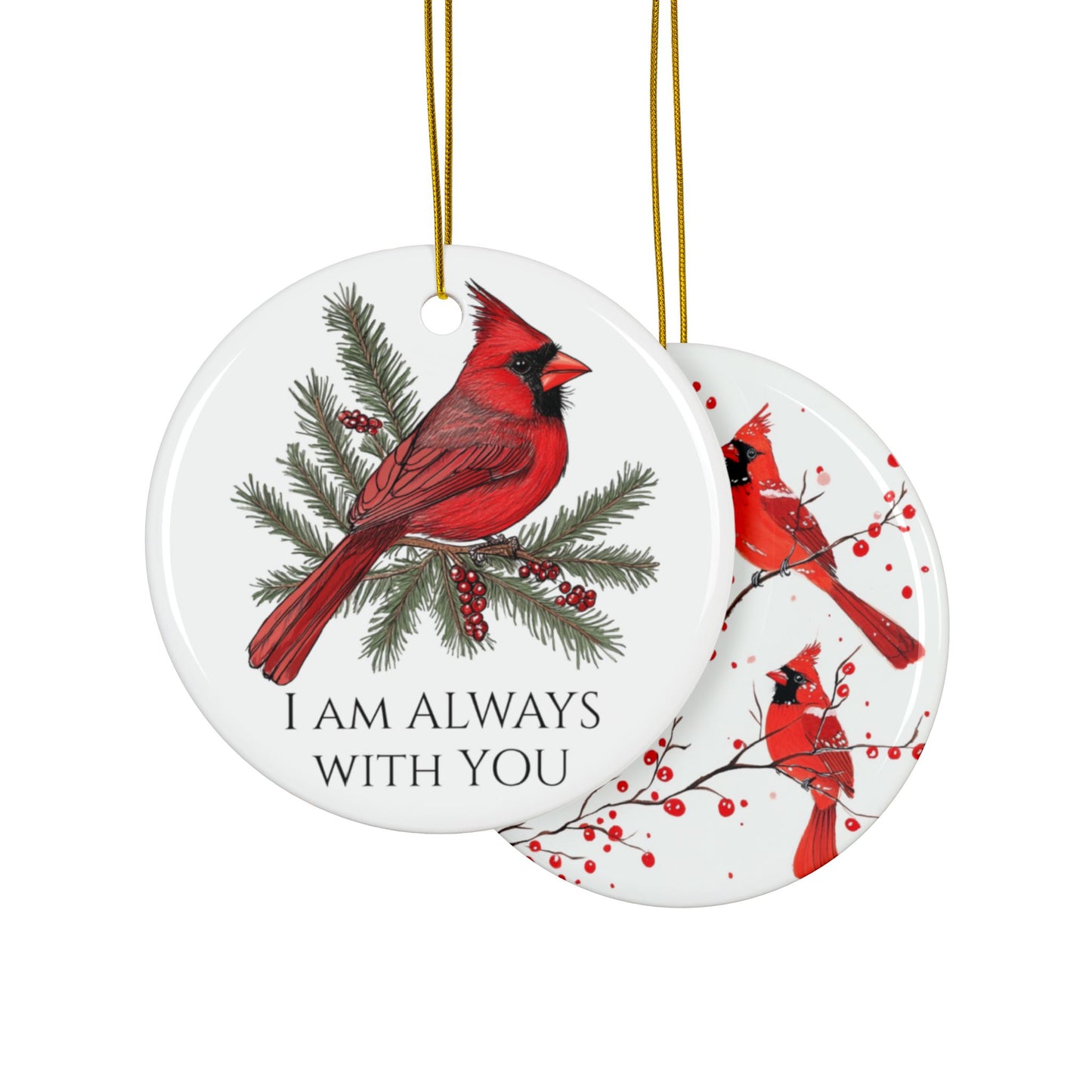 Cardinal Memorial Ornament, Double-Sided Ceramic Cardinal Keepsake, Red Cardinal Remembrance Ornament, Holiday Sympathy Gift