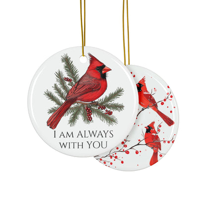 Cardinal Memorial Ornament, Double-Sided Ceramic Cardinal Keepsake, Red Cardinal Remembrance Ornament, Holiday Sympathy Gift