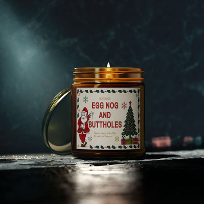 Egg Nog and Buttholes Candle, Funny Christmas Candle Gift for Friends Coworkers | Soy Wax Candle in Clear or Amber Jar | 8 Scent Options