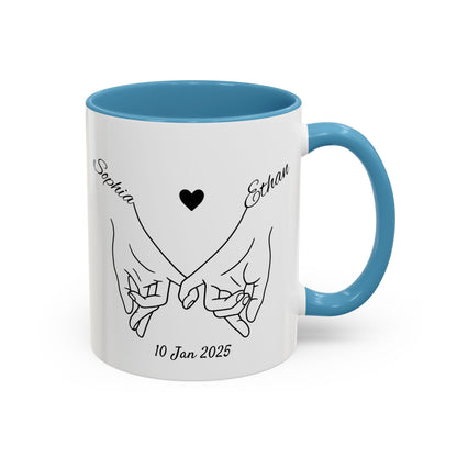 Holding Hands Couple Mug | Personalized Names & Date Coffee Cup | Custom Line Art Love Mug | Valentine Anniversary Gift for Couples