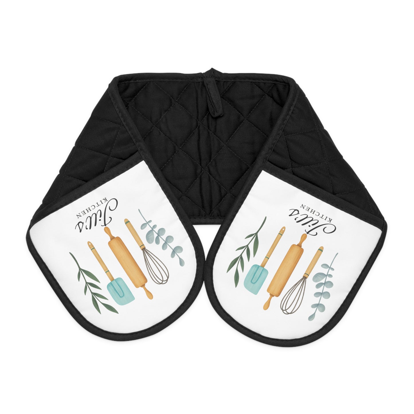 Personalized Oven Mitts or Pot Holder Set, Double Handle Kitchen Utensils Design, Custom Gift for Mom, Grandma, Housewarming