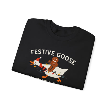 Festive Goose on the Loose Sweatshirt, Funny Christmas Gingerbread Crewneck, Holiday Lights Shirt, Cozy Winter Gift for Her and Him