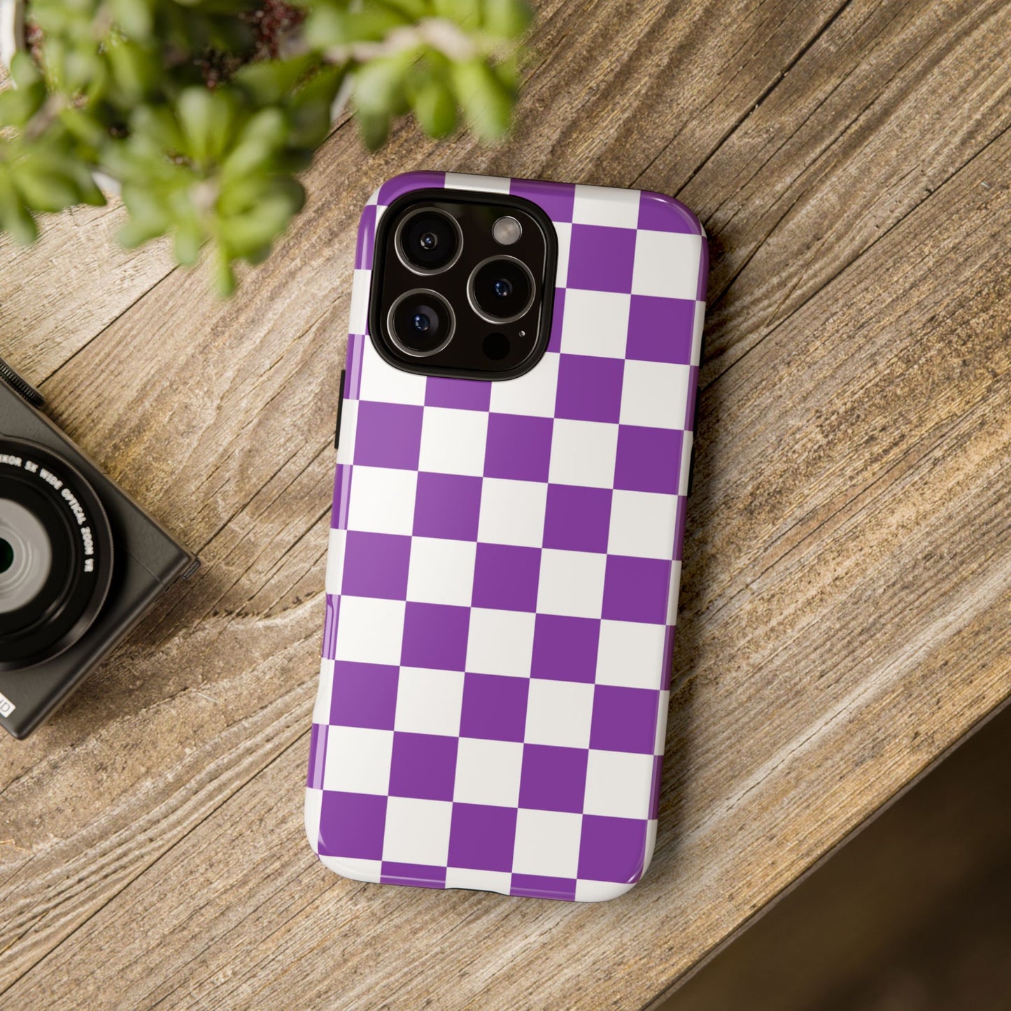 Purple Checkered Phone Case,  iPhone 17 Pro, 17, 16, 15, 14, 13, 12, 11, X, XR, XS MAX, Trendy Gift for Friends, Accessory for Occasions
