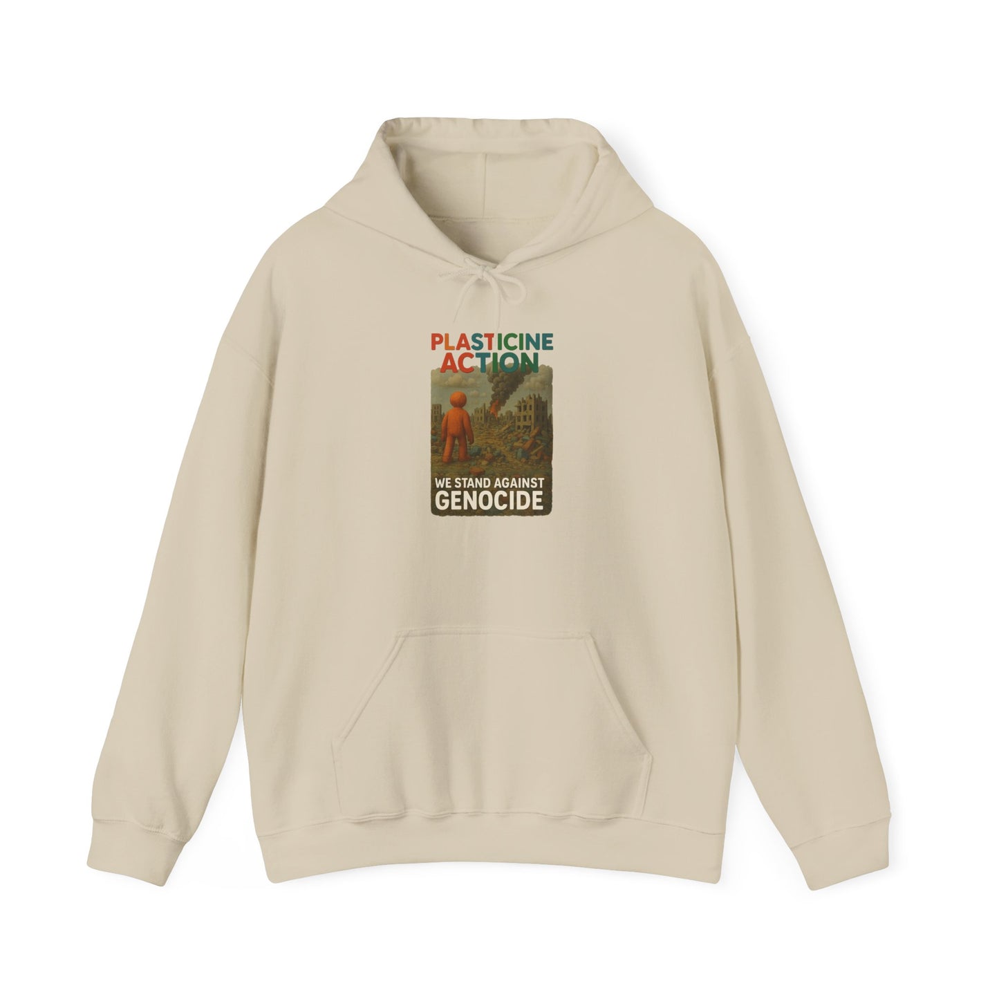 PLASTICINE ACTION Hoodie Palestine Anti Genocide hoodie Clay Art Gaza Protest Tee Human Rights Activist Gift Handmade Style Human Billboard