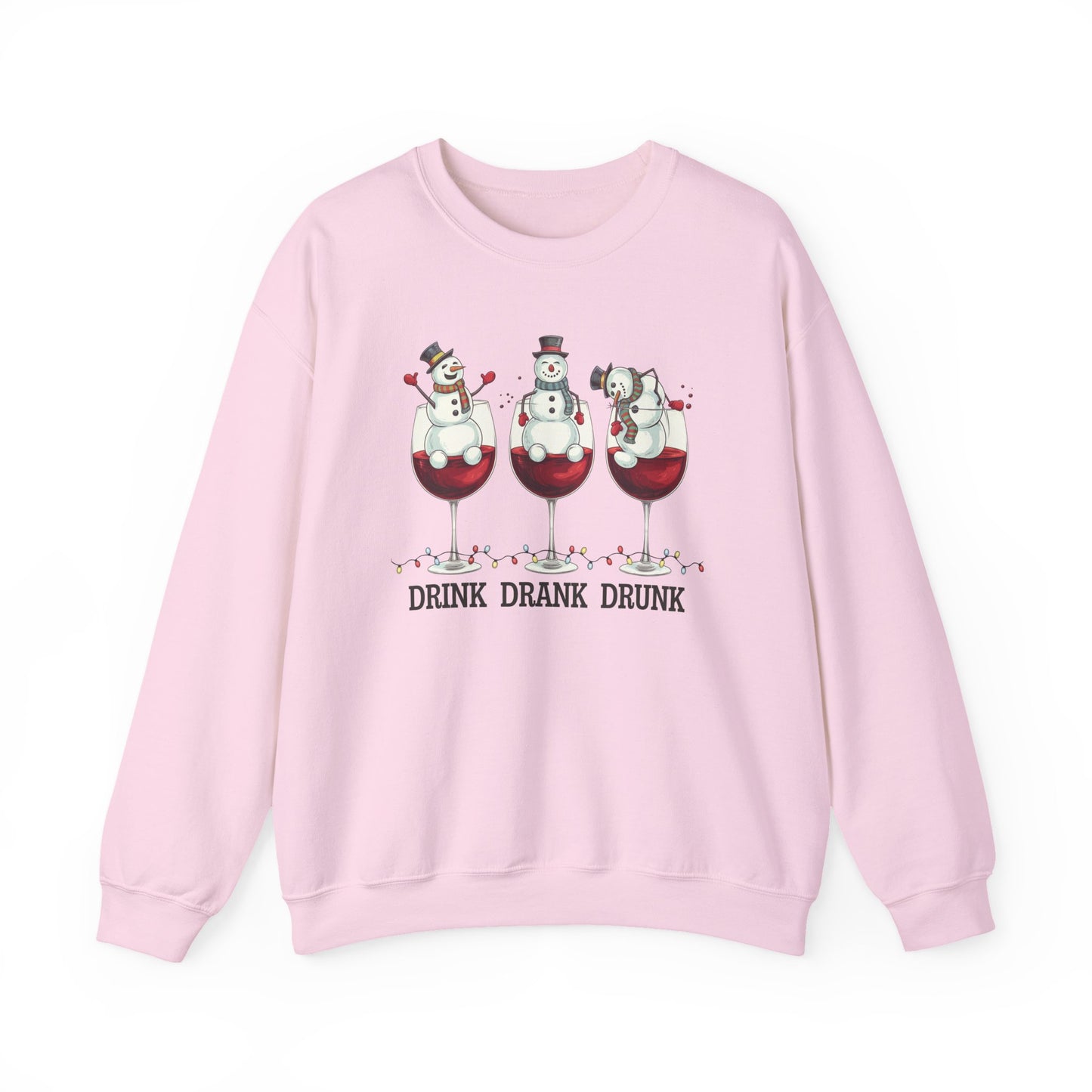 Drink Drank Drunk Christmas Sweatshirt | Funny Wine Lover Holiday Sweater | Snowman Drinking Crewneck | Christmas Gift