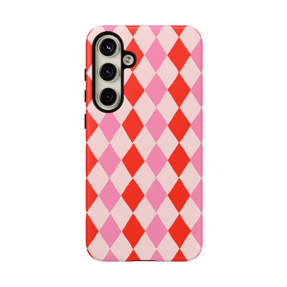 Tough Cases with Red Pink Diamonds, Retro Checkerboard iPhone Case And Samsung Case, Slim Fit Phone Case, Stylish Gift