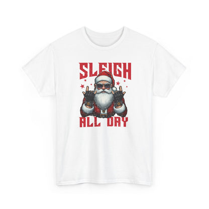 Funny Santa Sleigh All Day T-Shirt | Cool Christmas Graphic Tee | Rocker Santa Shirt | Holiday Humor Gift