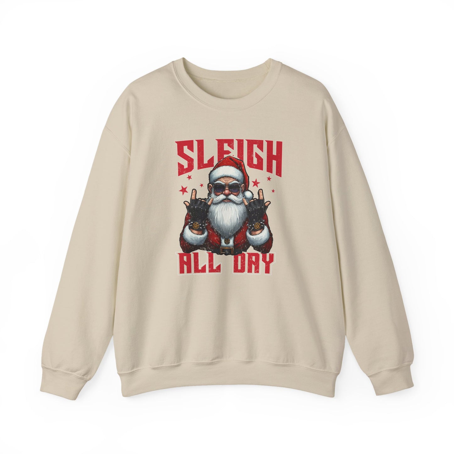 Funny Santa Sleigh All Day Sweatshirt | Rocker Santa Christmas Sweater | Funny Holiday Sweatshirt | Cozy Unisex Christmas Gift