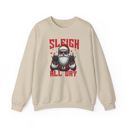 Funny Santa Sleigh All Day Sweatshirt | Rocker Santa Christmas Sweater | Funny Holiday Sweatshirt | Cozy Unisex Christmas Gift