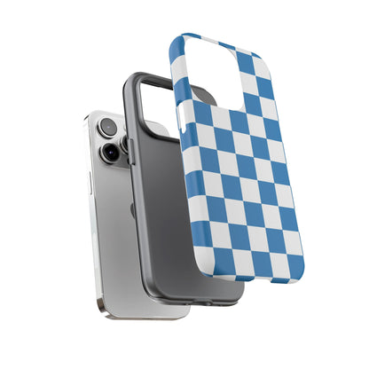 Checkered Phone Case, iPhone 17 Pro, 17, 16, 15, 14, 13, 12, 11, X, XR, XS MAX, Smartphone Cover, Blue and White Mobile Protector