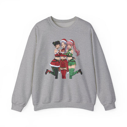 Anime Christmas Sweatshirt, Kawaii Girls Holiday Crewneck, Cute Anime Xmas Sweater, Cozy Otaku Gift, Holiday Kawaii Trio Shirt