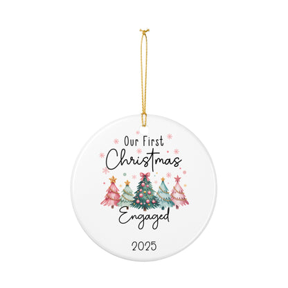 Our First Christmas Engaged Ornament 2025, Engagement Ornament with Year, Newly Engaged Couple Christmas Gift, Ceramic Wedding Keepsake
