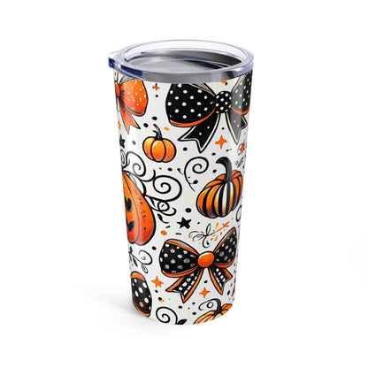 Halloween Themed Tumbler, Fun Fall Drinkware, Pumpkin and Bow Design, Perfect for Parties and Gifting, Seasonal Decor