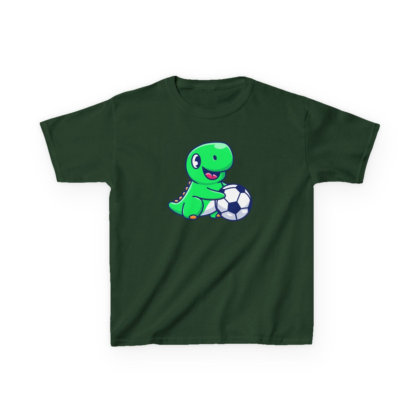 Green Dinosaur Playing Soccer Kids T-Shirt, Cute Dino Soccer Shirt for Boys Girls, Fun Youth Sports Graphic Tee, Football Lover