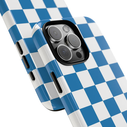 Checkered Phone Case, iPhone 17 Pro, 17, 16, 15, 14, 13, 12, 11, X, XR, XS MAX, Smartphone Cover, Blue and White Mobile Protector