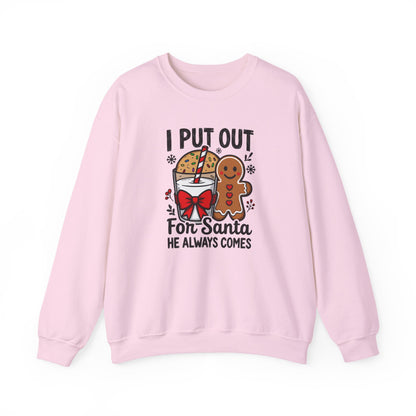 I Put Out For Santa Sweatshirt, Funny Christmas Crewneck, Cookies & Milk Holiday Sweater, Gingerbread Shirt, Xmas Party Sweatshirt