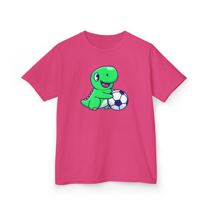 Green Dinosaur Playing Soccer Kids T-Shirt, Cute Dino Soccer Shirt for Boys Girls, Fun Youth Sports Graphic Tee, Football Lover
