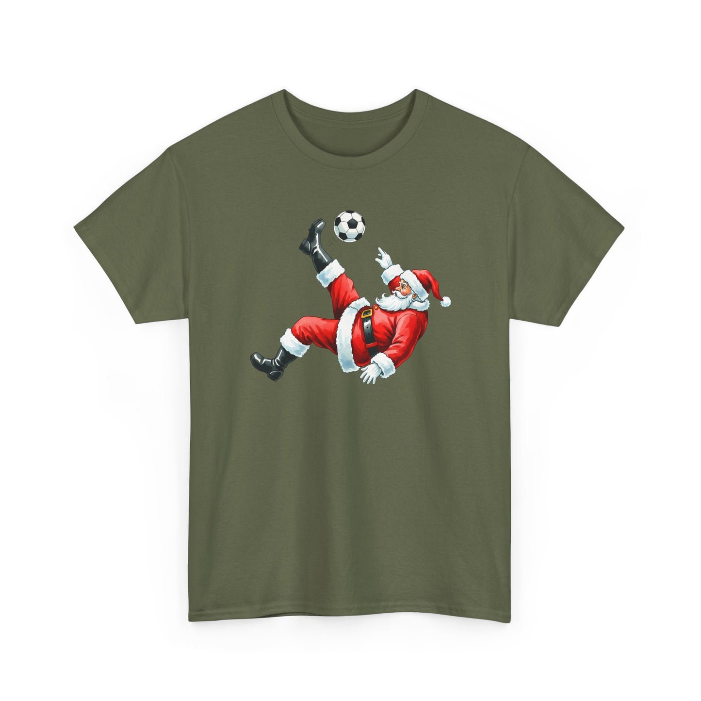 Santa Soccer Heavy Cotton Tee, Fun Holiday Shirt, Christmas Party, Gift for Him/Her, Festive Clothing, Casual Wear, Gift for her