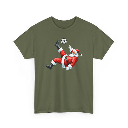Santa Soccer Heavy Cotton Tee, Fun Holiday Shirt, Christmas Party, Gift for Him/Her, Festive Clothing, Casual Wear, Gift for her