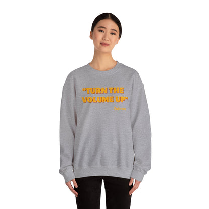Turn the Volume Up Sweatshirt, Retro Music Quote Crewneck, Minimal Yellow Text Pullover, Cozy Gift for Musicians & Creatives