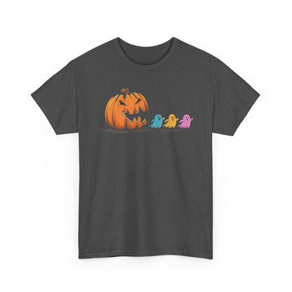 Halloween Pumpkin & Ghosts Unisex Heavy Cotton Tee, Cute Fall Shirt, Spooky Spirit Wear, Halloween Costume Top, Autumn Vibes Tee