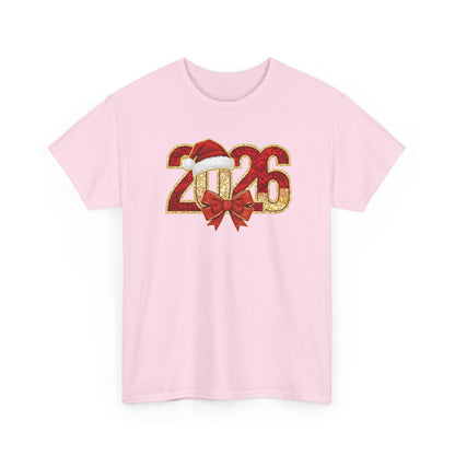 2026 New Year Shirt | Festive Christmas Tee with Santa Hat & Bow | Happy New Year T-Shirt | Holiday Party Outfit Gift