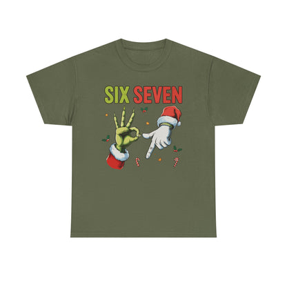 Funny "Six Seven" Christmas Shirt  Grinch Hand & Santa Hand Graphic Tee | Holiday Humor T-Shirt | Unisex Christmas Gift for Men Women