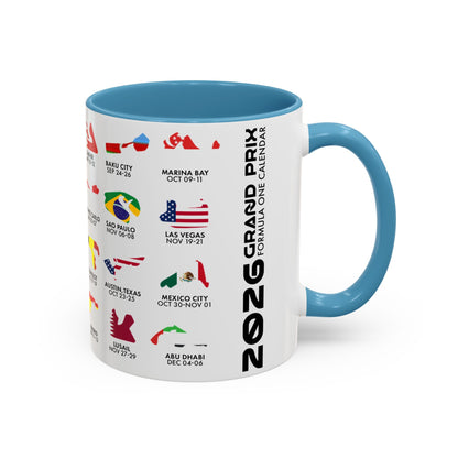 2026 Grand Prix Calendar Mug, Formula 1 Accent Coffee Mug, F1 Circuit Icons Cup, Motorsport Fan Gift, Racing Calendar Ceramic Mug